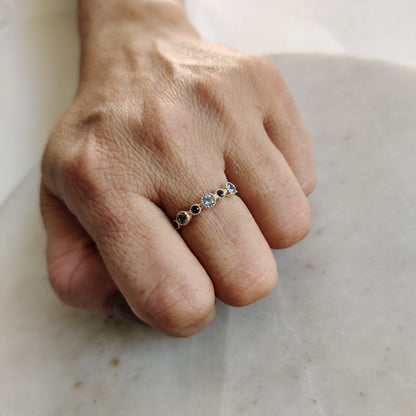 Natural Sky Blue Topaz & London Blue Topaz Ring, 14K Solid Yellow Gold Topaz Ring, December Birthstone Ring, Stackable Ring, Dainty Ring