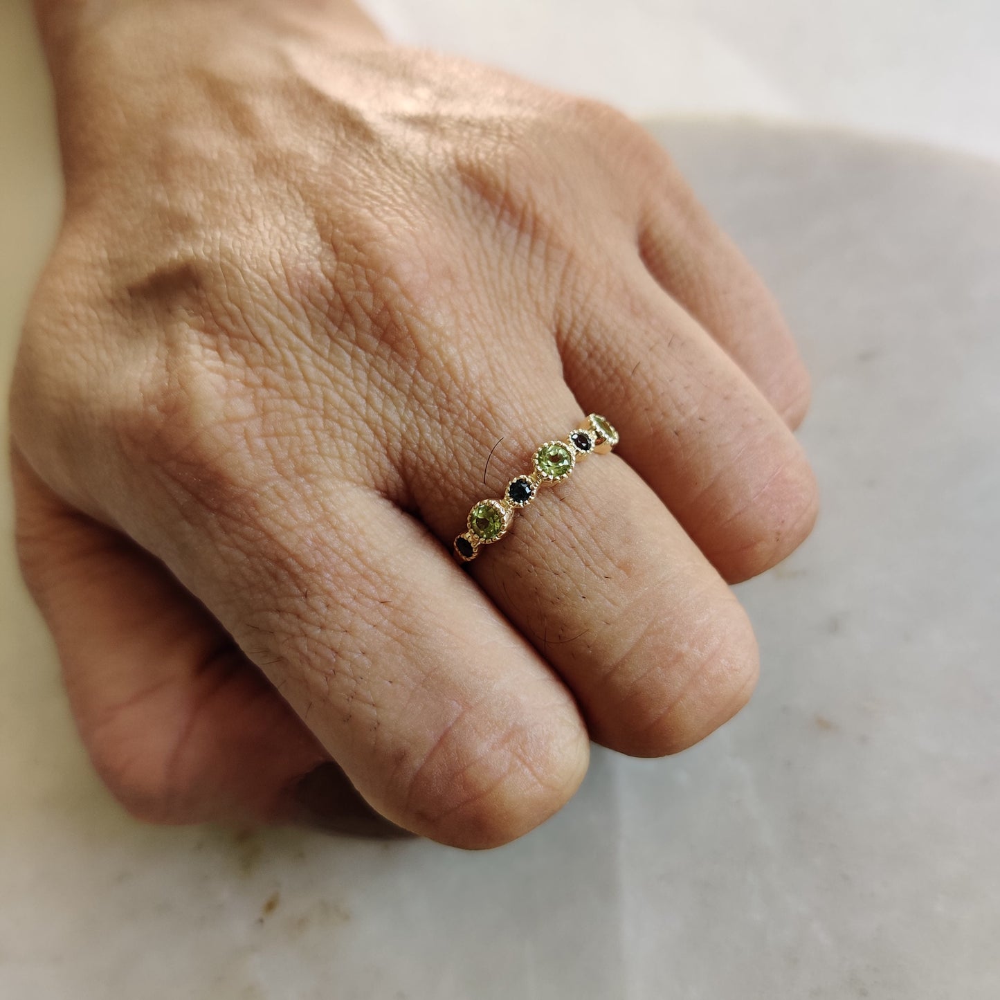 Natural Peridot & London Blue Topaz Ring, 14K Solid Yellow Gold Ring, August December Birthstone Ring, Stackable Gemstone Ring, Dainty Ring