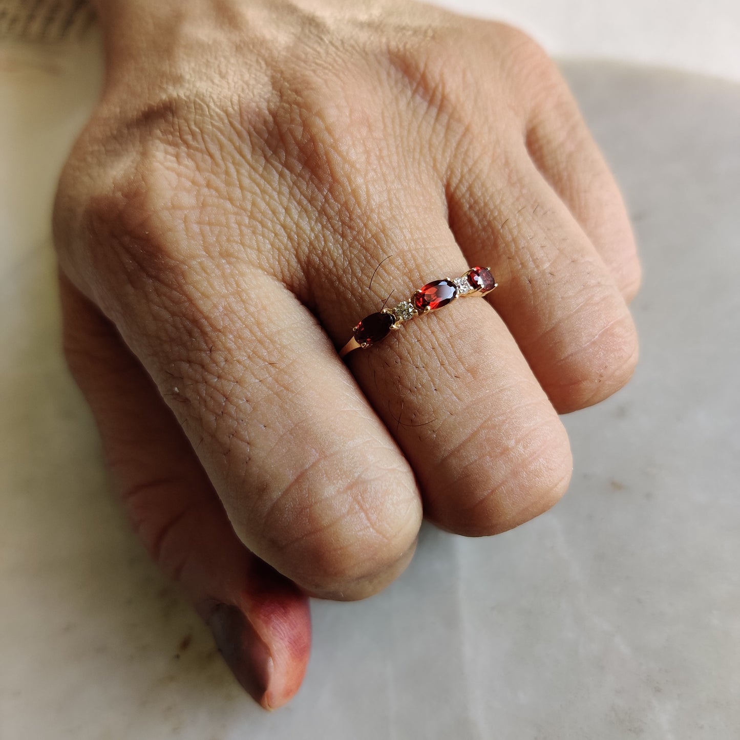 Natural Garnet & Diamond Ring, 14K Solid Yellow Gold Garnet Ring, January Birthstone Ring, Garnet Jewelry, Christmas Gift, Diamond Ring