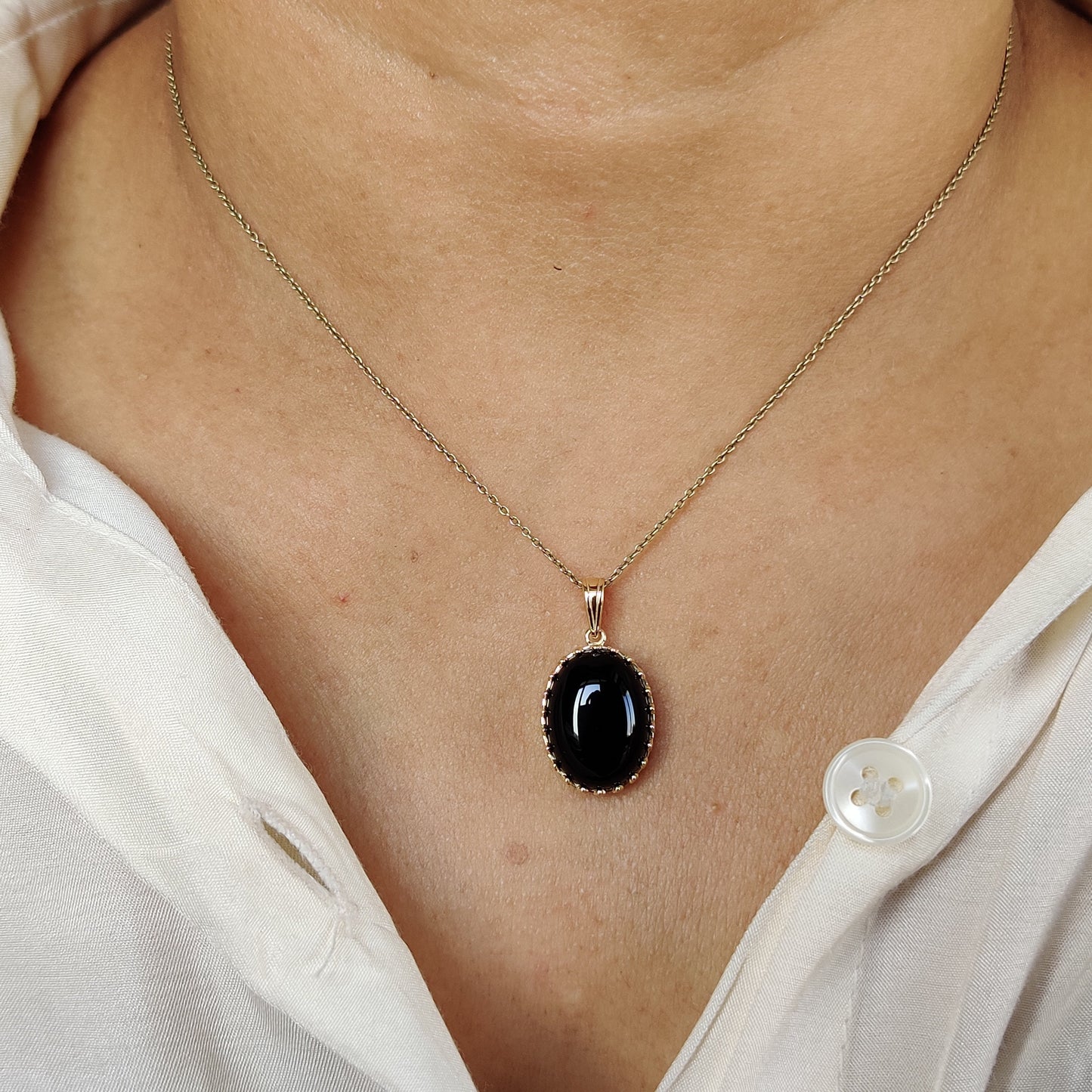 Natural Black Onyx Pendant, 14K Solid Yellow Gold Black Onyx Pendant, December Birthstone Pendant, Crown Bezel Pendant, Christmas Present