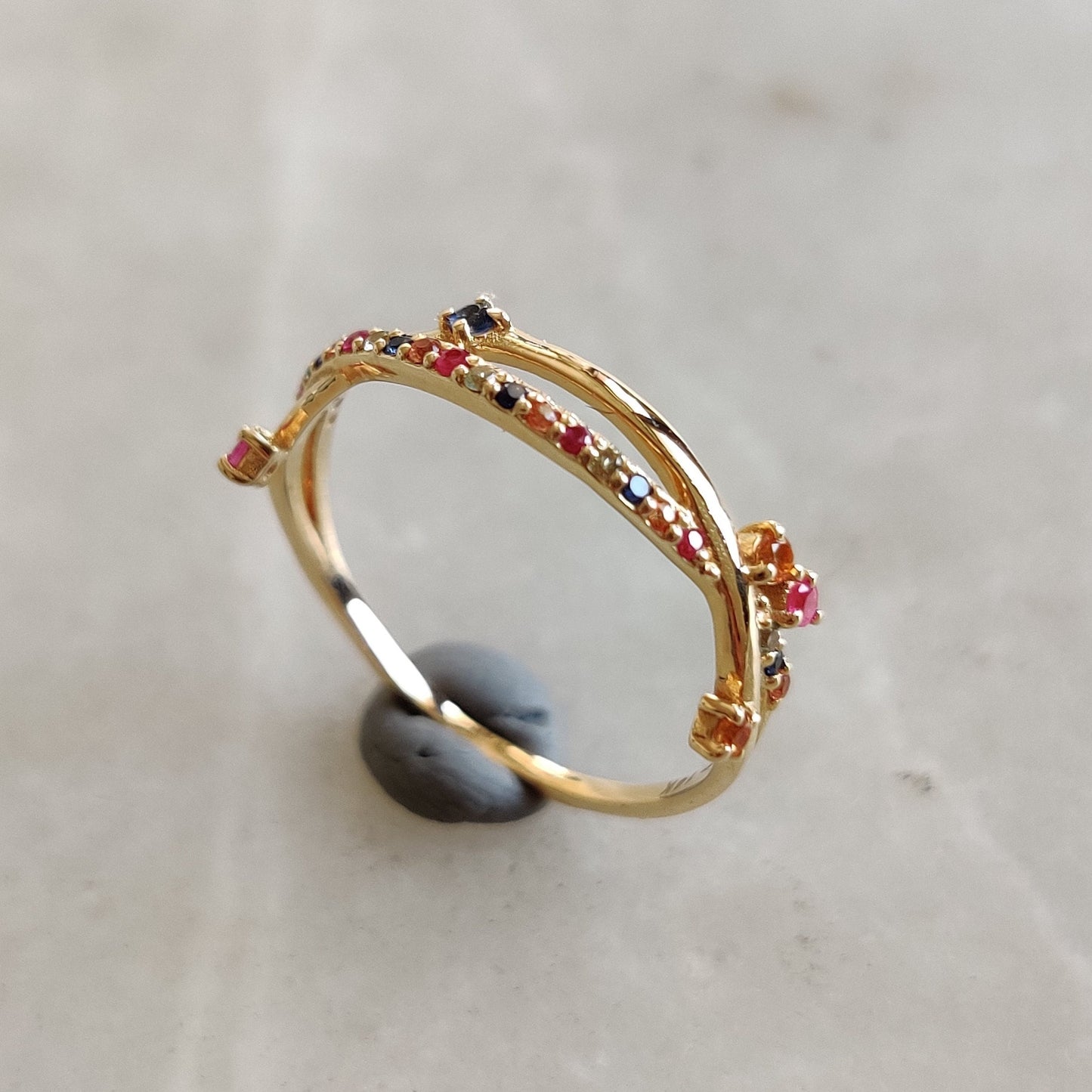 Natural Multi Sapphire Ring, 14K Solid Gold Ring, 14k Gold Multi Sapphire Ring, September Birthstone, Gift For Her,Dainty Ring,Birthday Gift