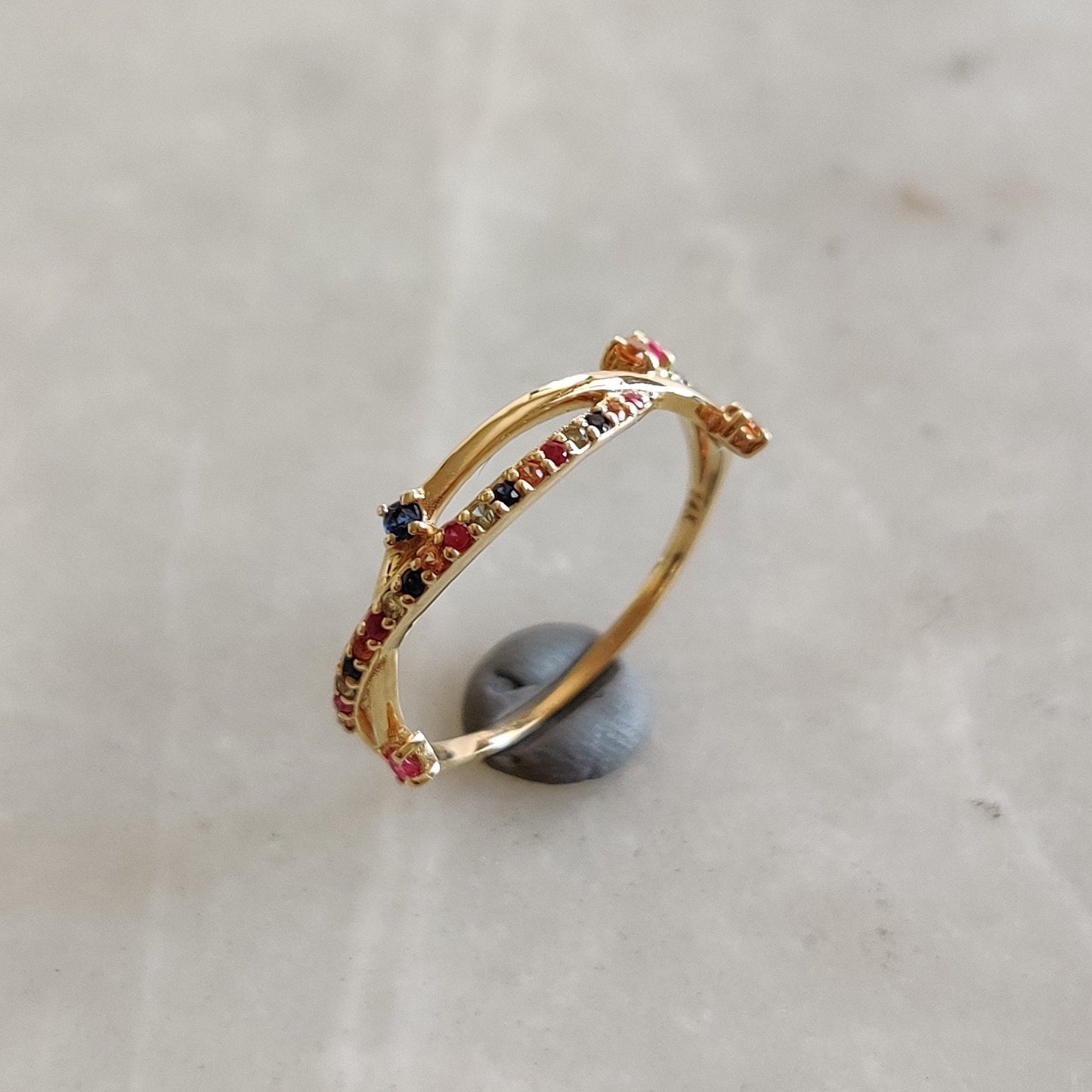 Natural Multi Sapphire Ring, 14K Solid Gold Ring, 14k Gold Multi Sapphire Ring, September Birthstone, Gift For Her,Dainty Ring,Birthday Gift