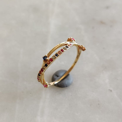 Natural Multi Sapphire Ring, 14K Solid Gold Ring, 14k Gold Multi Sapphire Ring, September Birthstone, Gift For Her,Dainty Ring,Birthday Gift