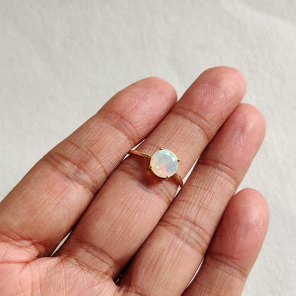 Natural Ethiopion Opal Ring, 14K Solid Yellow Gold Ring, Natural Fire Opal Ring, October Birthstone Ring, Prong Ring, Opal Jewelry