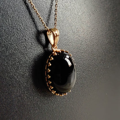 Natural Black Onyx Pendant, 14K Solid Yellow Gold Black Onyx Pendant, December Birthstone Pendant, Crown Bezel Pendant, Christmas Present