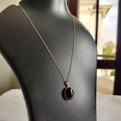 Natural Black Onyx Pendant, 14K Solid Yellow Gold Black Onyx Pendant, December Birthstone Pendant, Crown Bezel Pendant, Christmas Present