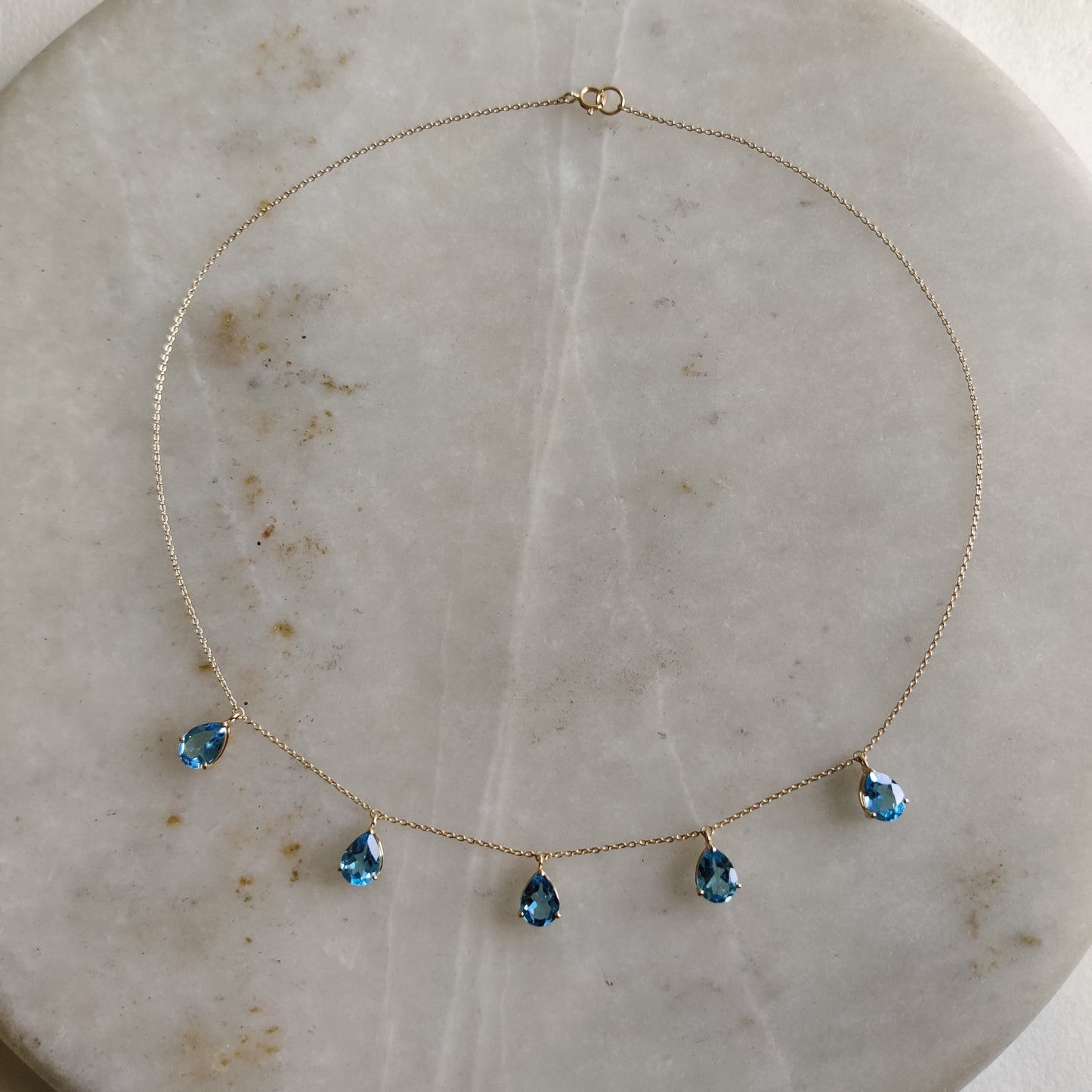 Natural Swiss Blue Topaz Necklace, Topaz Necklace Set in 14K Solid Yellow Gold, December Birthstone Pendant, Pear Cut Blue Topaz Jewelry