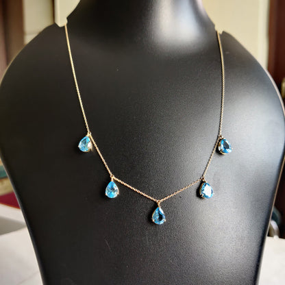 Natural Swiss Blue Topaz Necklace, Topaz Necklace Set in 14K Solid Yellow Gold, December Birthstone Pendant, Pear Cut Blue Topaz Jewelry