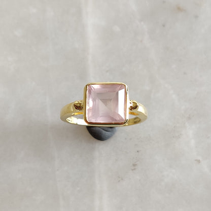 Natural Rose Quartz Ring, 14K Solid Yellow Gold Ring, Rose Quartz Ring, Rose Quartz Jewelry, January Birthstone, Christmas Present