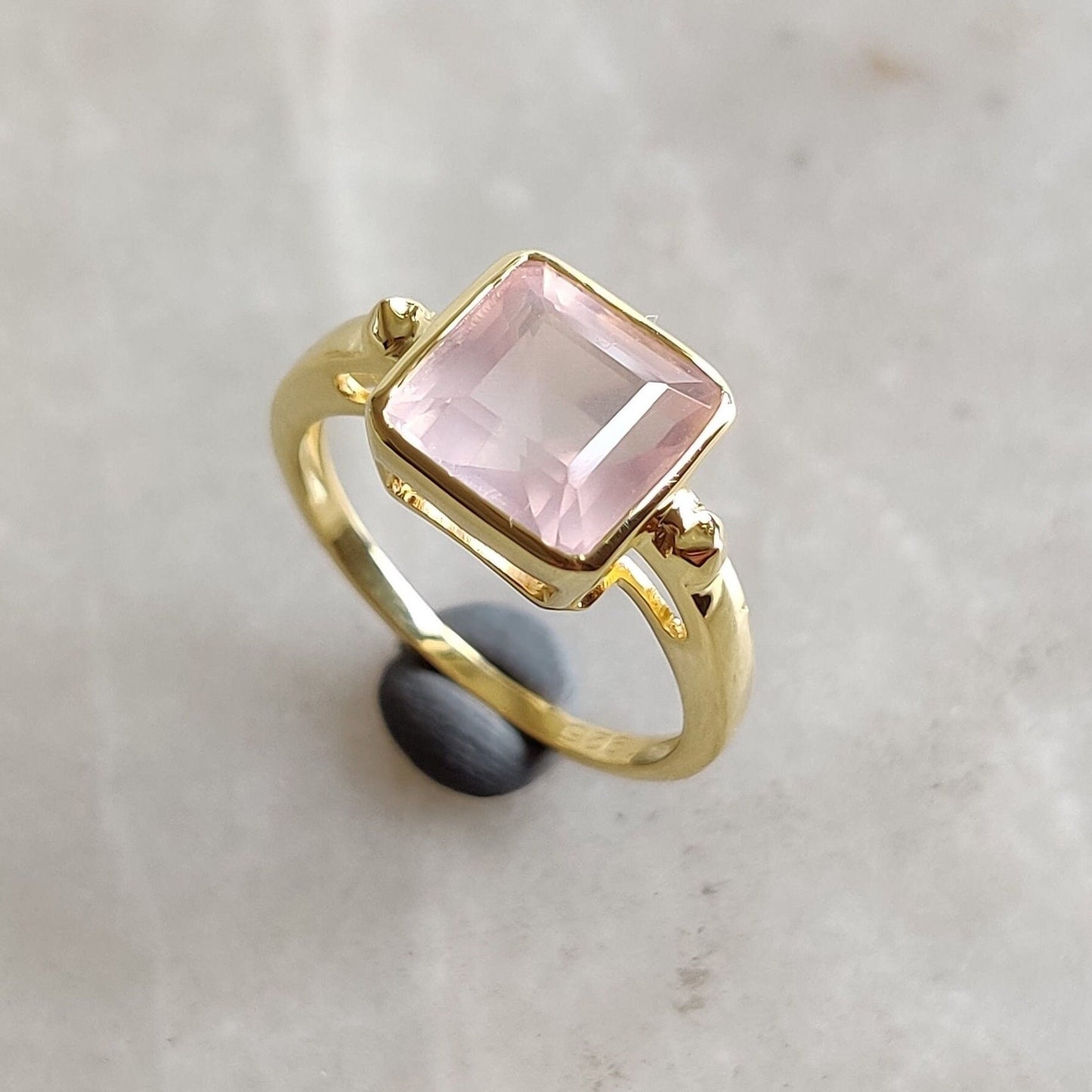 Natural Rose Quartz Ring, 14K Solid Yellow Gold Ring, Rose Quartz Ring, Rose Quartz Jewelry, January Birthstone, Christmas Present