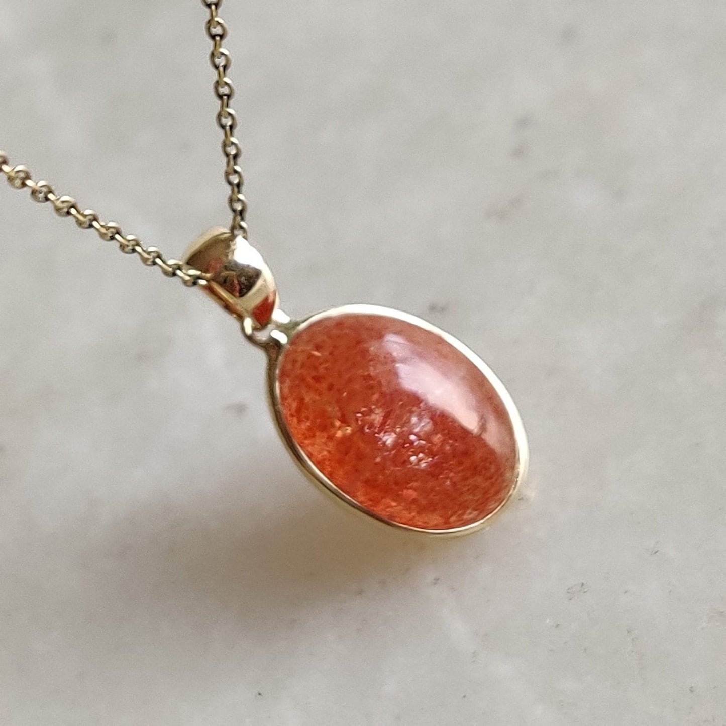 Natural Sunstone Pendant, 14K Solid Gold Sunstone Pendant, Yellow Gold Necklace Pendant, July August Birthstone, Feldspar Crystal Pendant