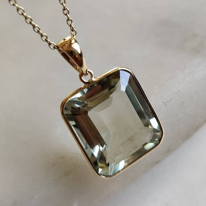 Natural Green Amethyst Pendant, 14K Solid Gold Green Amethyst Pendant, Solid Gold Pendant Necklace, February Birthstone, Christmas Gift