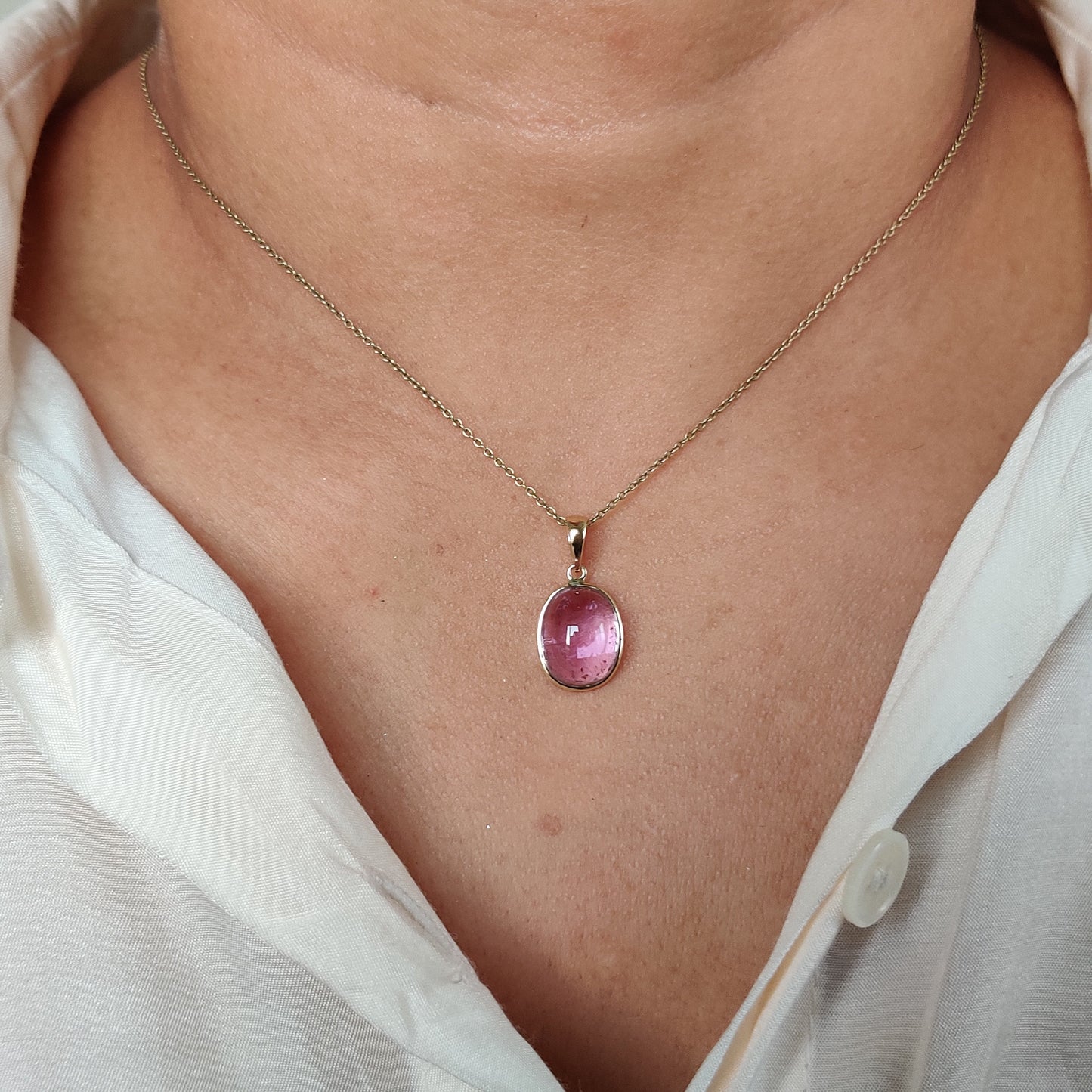 Natural Kunzite Pendant, 14K Solid Gold Kunzite Pendant, Solid Gold Oval Bezel Pendant, October Birthstone, Christmas Gifts, Kunzite Jewelry