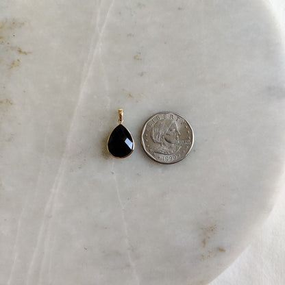 Natural Black Onyx Pendant, 14K Solid Yellow Gold Black Onyx Pendant, December Birthstone, Bezel Pendant, Checker Cut Black Onyx Pendant