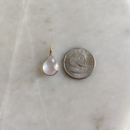 Natural Rose Quartz Pendant, Quartz Pendant Set in 14K Solid Yellow Gold Pendant, January Birthstone Pendant, Pear Checker Cut Pendant