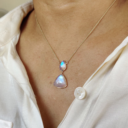 Natural Rainbow Moonstone  Pendent, 14K Solid Gold Pendent Necklace, Rainbow Moonstone Jewelry,June Birthstone, Blue Moonstone Necklace