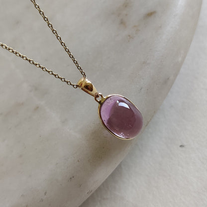 Natural Kunzite Pendant, 14K Solid Gold Kunzite Pendant, Solid Gold Bezel Pendant, October Birthstone, Christmas Gifts, Kunzite Jewelry