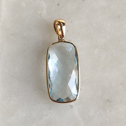 Natural Sky Blue Topaz Pendant, 14K Solid Gold Sky Blue Topaz Pendant, Solid Gold Bezel Pendant, December Birthstone, Christmas Present