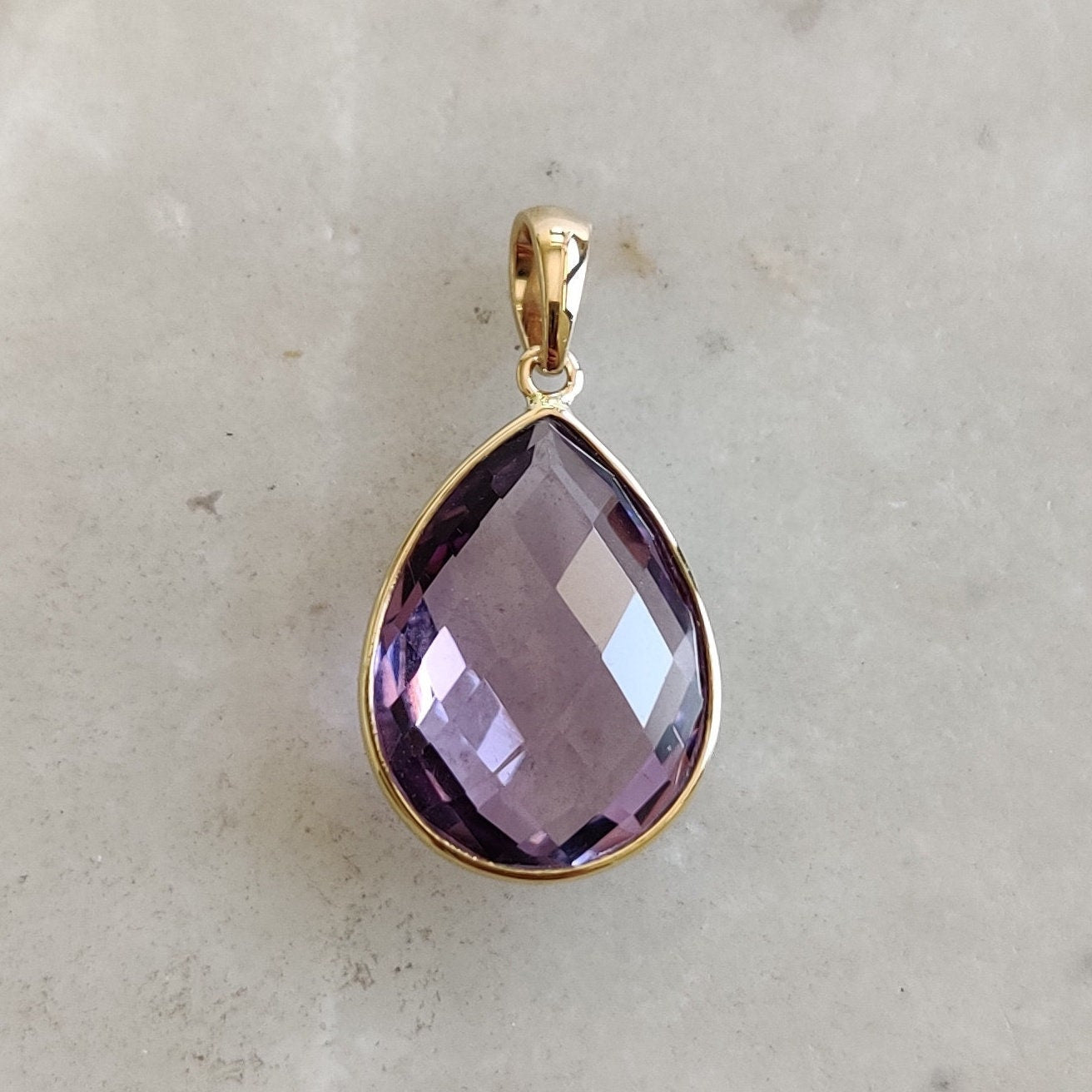 Natural Pink Amethyst Pendant, 14K Solid Yellow Gold Amethyst Pendant, Amethyst Jewelry, February Birthstone Present, Christmas Present