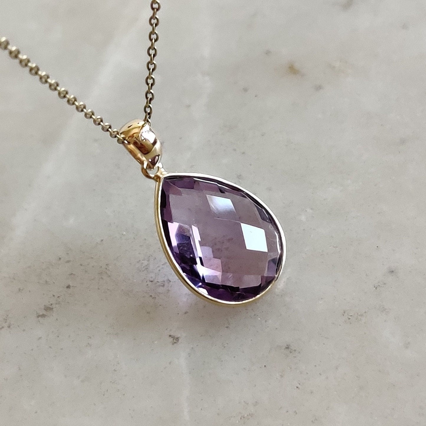 Natural Pink Amethyst Pendant, 14K Solid Yellow Gold Amethyst Pendant, Amethyst Jewelry, February Birthstone Present, Christmas Present