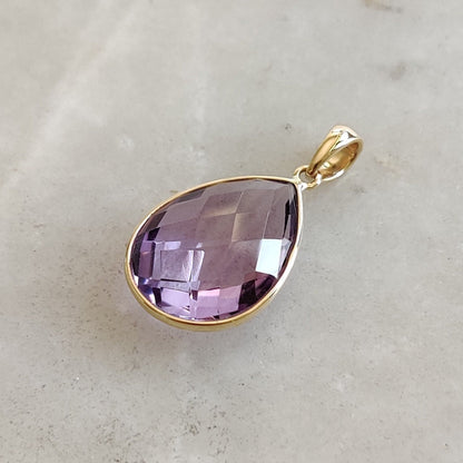 Natural Pink Amethyst Pendant, 14K Solid Yellow Gold Amethyst Pendant, Amethyst Jewelry, February Birthstone Present, Christmas Present