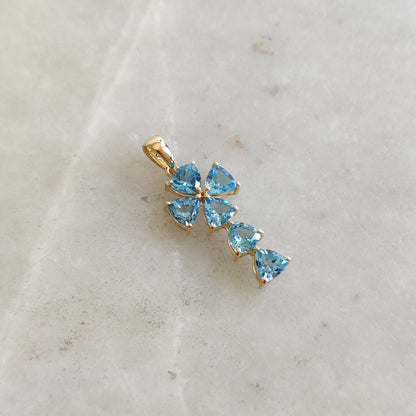 Natural Sky Blue Topaz Pendant, 14K Solid Yellow Gold Blue Topaz Pendant, December Birthstone, Holy Cross Pendant, Sky Blue Topaz Jewelry