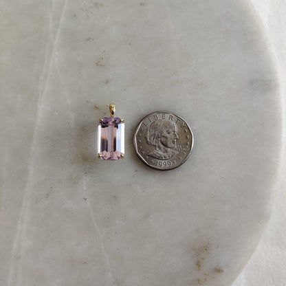 Natural Kunzite Pendant, 14K Solid Yellow Gold Kunzite Pendant, Prong Pendant, October Birthstone, Christmas Gift, Kunzite Jewelry