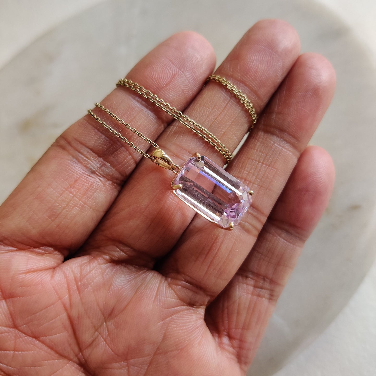 Natural Kunzite Pendant, 14K Solid Yellow Gold Kunzite Pendant, Prong Pendant, October Birthstone, Christmas Gift, Kunzite Jewelry