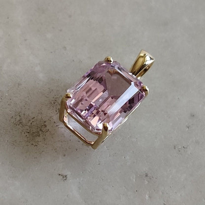 Natural Kunzite Pendant, 14K Solid Yellow Gold Kunzite Prong Pendant, October Birthstone Pendant, AAA Kunzite Pendant, Kunzite Jewelry