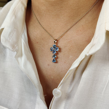 Natural Sky Blue Topaz Pendant, 14K Solid Yellow Gold Blue Topaz Pendant, December Birthstone, Holy Cross Pendant, Sky Blue Topaz Jewelry