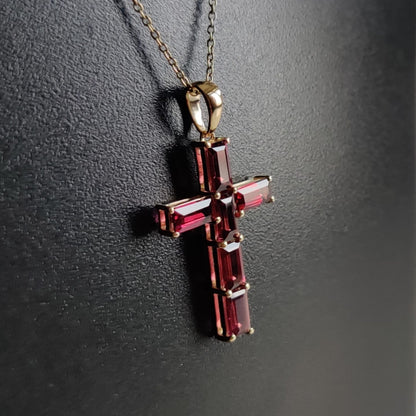 Natural Rhodolite Garnet Pendant, 14K Solid Yellow Gold Pendant, Holy Cross Garnet Pendant, January Birthstone Pendant, Christmas Present