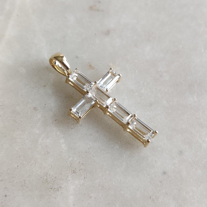 Natural White Topaz Pendant, 14K Solid Yellow Gold Pendant, Holy Cross White Topaz Pendant, April Birthstone Pendant, Christmas Gift