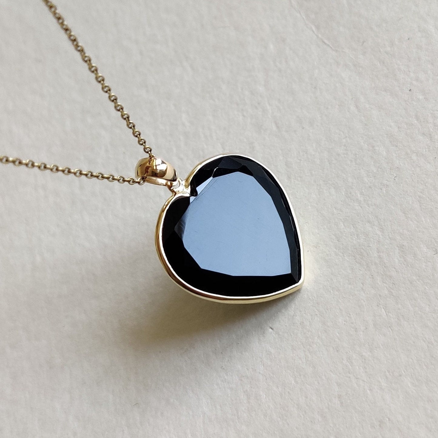 Natural Black Onyx Heart Pendant, 14K Solid Yellow Gold Pendant, Heart Shape Pendant, Christmas Gift, December Birthstone, Heart Pendant