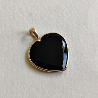 Natural Black Onyx Heart Pendant, 14K Solid Yellow Gold Pendant, Heart Shape Pendant, Christmas Gift, December Birthstone, Heart Pendant