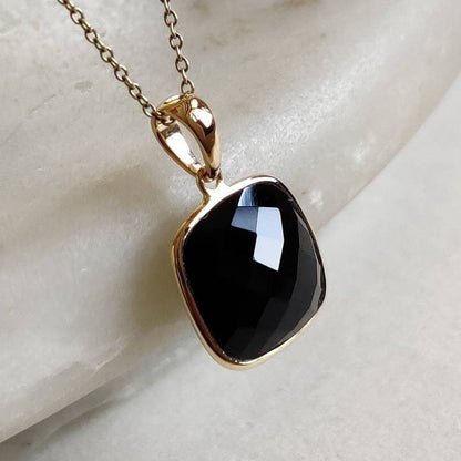 Natural Black Onyx Pendant, 14K Solid Yellow Gold Black Onyx Pendant, Bezel Pendant, December Birthstone, Christmas Gift, Square Pendant