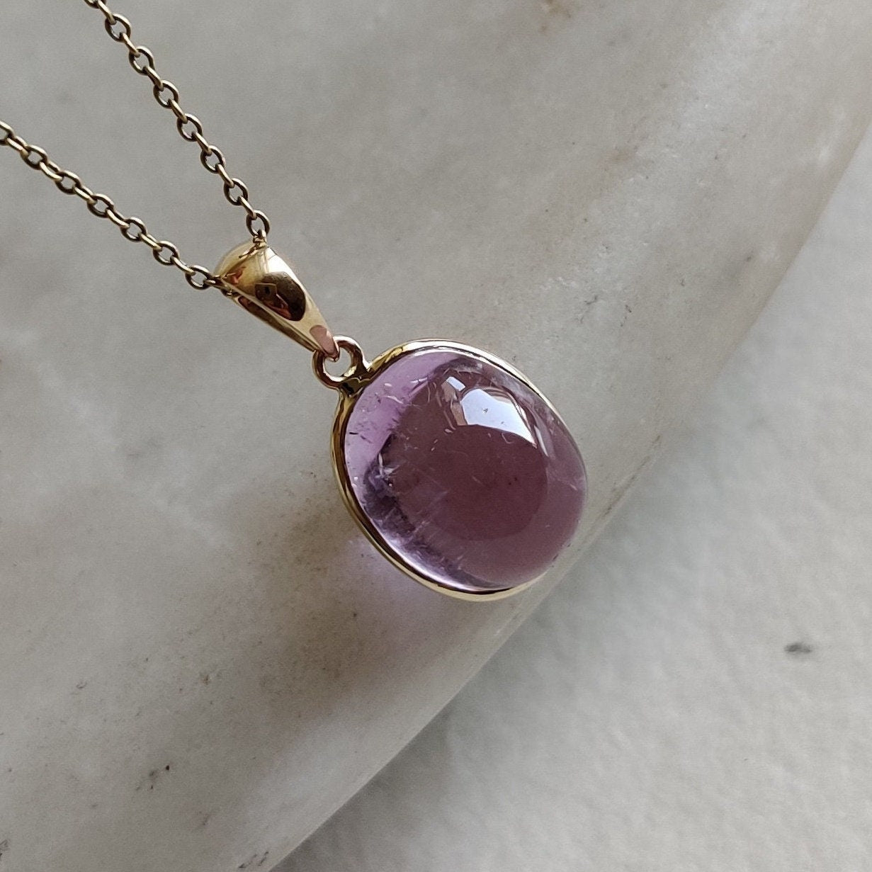 Natural Kunzite Pendant, 14K Solid Gold Kunzite Pendant, Solid Gold Oval Bezel Pendant, October Birthstone, Christmas Gifts, Kunzite Jewelry