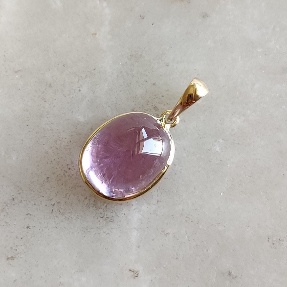 Natural Kunzite Pendant, 14K Solid Gold Kunzite Pendant, Solid Gold Oval Bezel Pendant, October Birthstone, Christmas Gifts, Kunzite Jewelry