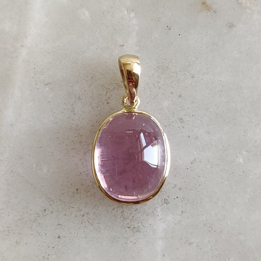 Natural Kunzite Pendant, 14K Solid Gold Kunzite Pendant, Solid Gold Oval Bezel Pendant, October Birthstone, Christmas Gifts, Kunzite Jewelry