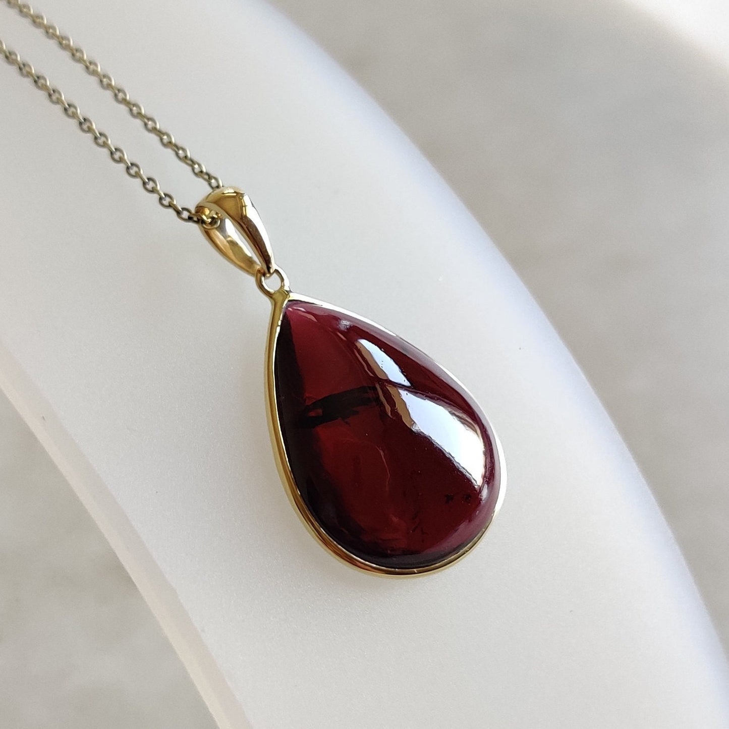 Natural Garnet Pendant, 14K Solid Gold Garnet Pendant, Solid Gold Pendant Necklace, January Birthstone, Christmas Gift, Garnet Jewelry