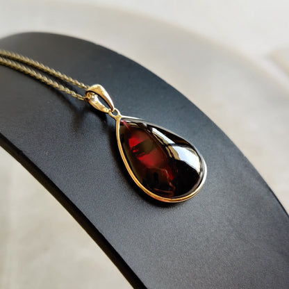 Natural Garnet Pendant, 14K Solid Gold Garnet Pendant, Solid Gold Pendant Necklace, January Birthstone, Christmas Gift, Garnet Jewelry