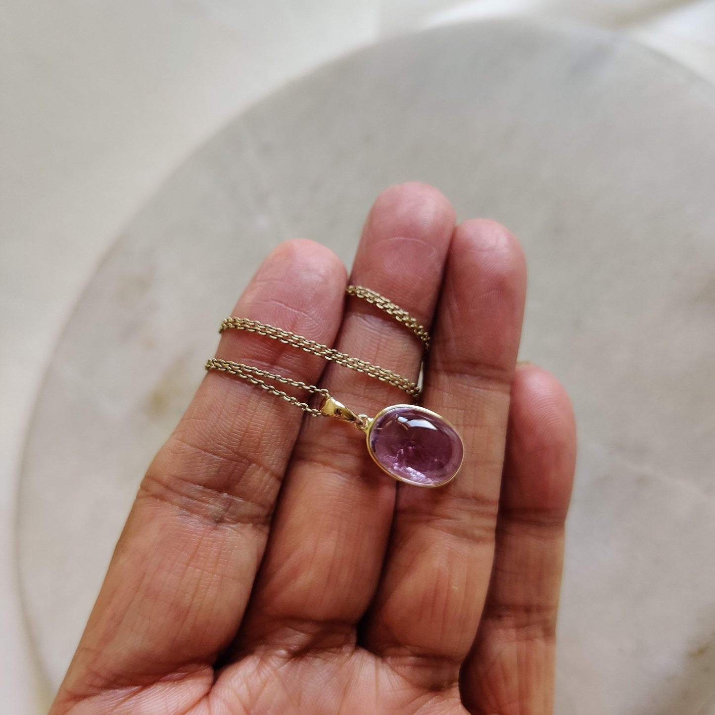 Natural Kunzite Pendant, 14K Solid Yellow Gold Kunzite Pendant, October Birthstone Pendant, Bezel Pendant, Oval Pendant, Anniversary Present