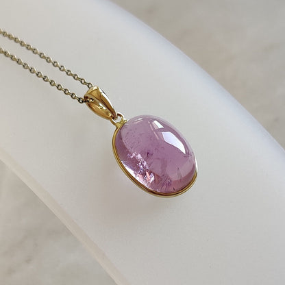 Natural Kunzite Pendant, 14K Solid Yellow Gold Kunzite Pendant, October Birthstone Pendant, Bezel Pendant, Oval Pendant, Anniversary Present