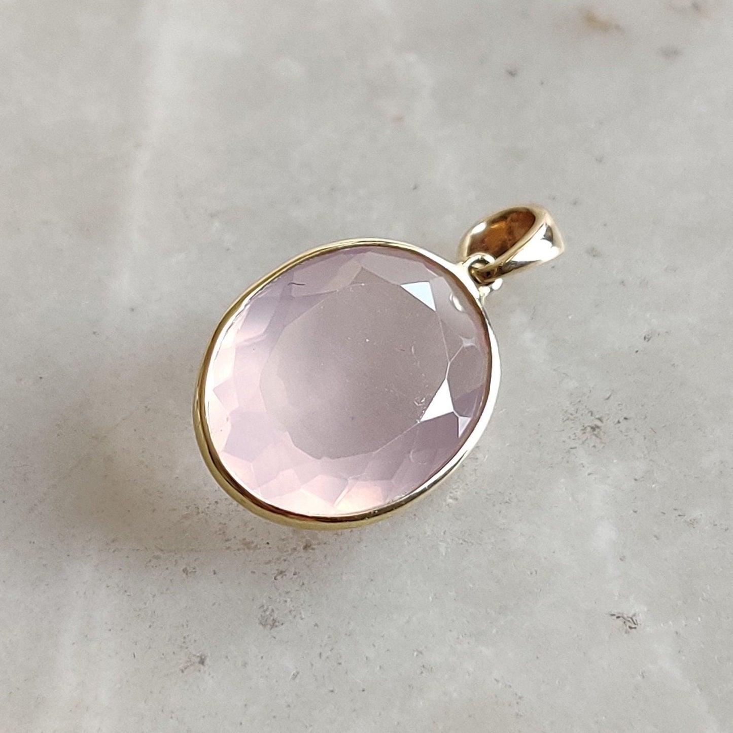 Natural Rose Quartz Pendant, 14K Solid Gold Rose Quartz Pendant, Solid Gold Bezel Pendant, January Birthstone, Christmas Gift