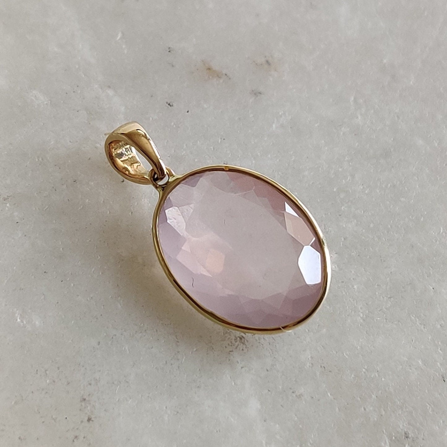 Natural Rose Quartz Pendant, 14K Solid Gold Rose Quartz Pendant, Solid Gold Bezel Pendant, January Birthstone, Christmas Gift