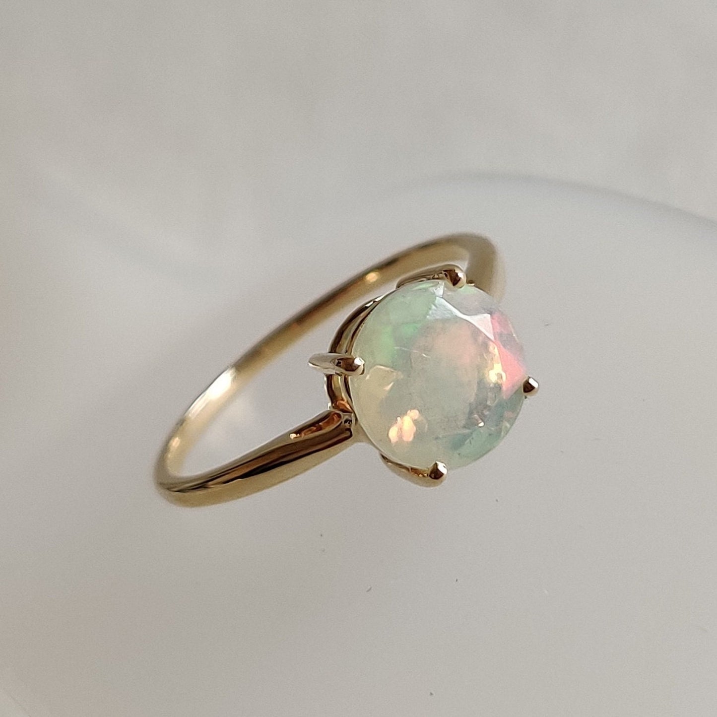 Natural Ethiopion Opal Ring, 14K Solid Yellow Gold Ring, Natural Fire Opal Ring, October Birthstone Ring, Prong Ring, Opal Jewelry