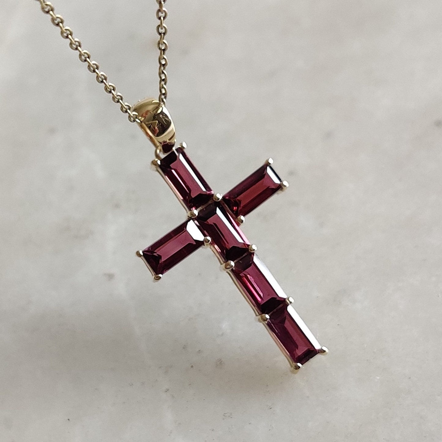 Natural Rhodolite Garnet Pendant, 14K Solid Yellow Gold Pendant, Holy Cross Garnet Pendant, January Birthstone Pendant, Christmas Present