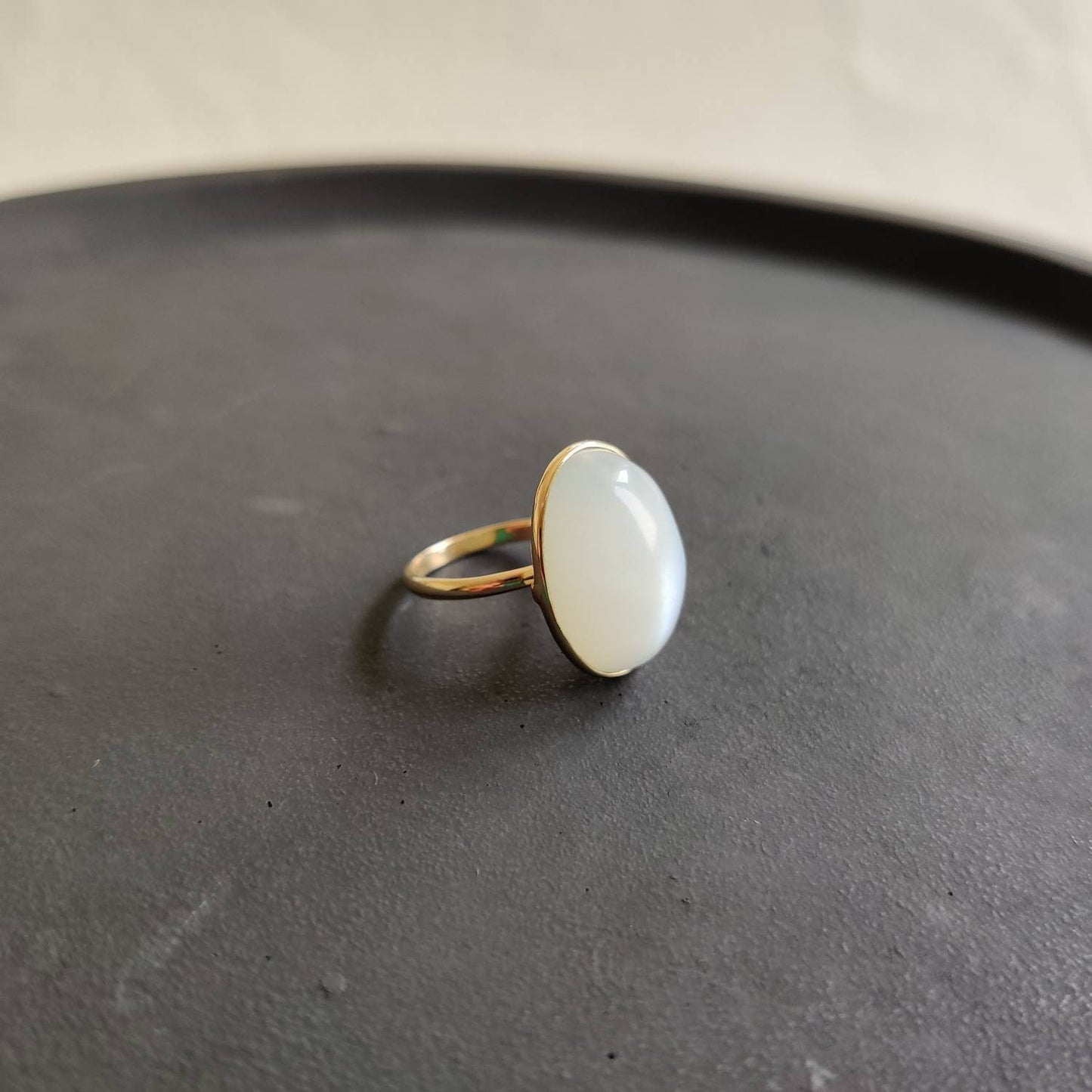 Natural White Moonstone Ring, 14K Solid Yellow Gold Ring, White Moonstone Jewelry, June Birthstone Ring, Christmas Gift, Bezel Ring