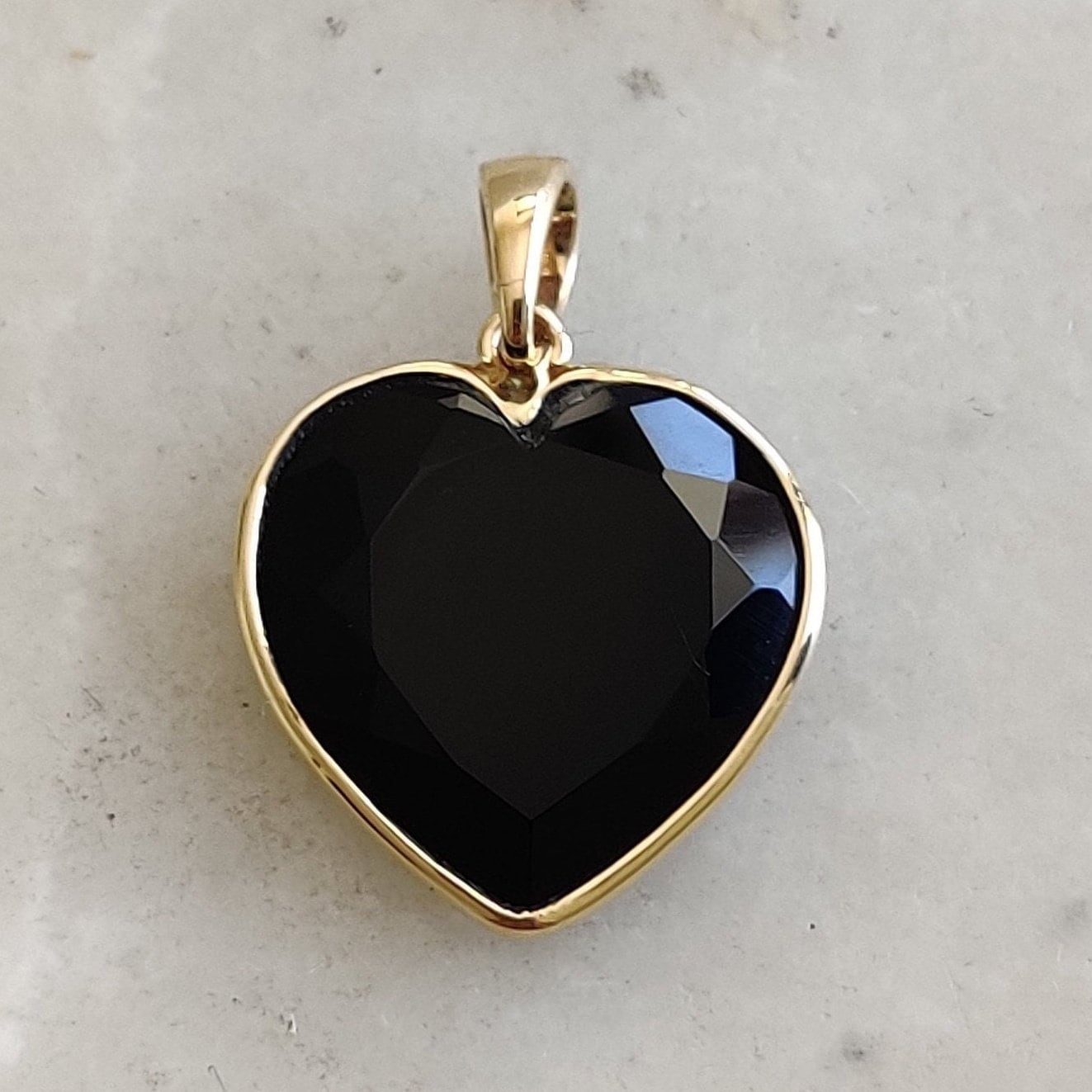 Natural Black Onyx Heart Pendant, 14K Solid Yellow Gold Onyx Pendant, Christmas Gift, Heart Pendant, December Birthstone, Black Onyx Jewelry