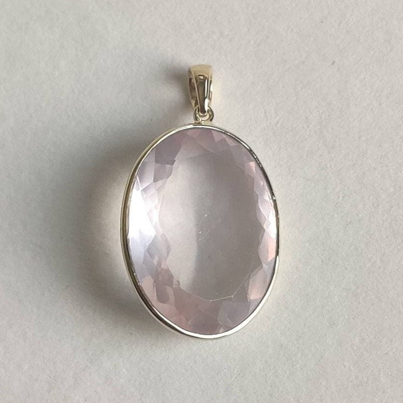 Natural Rose Quartz Pendant, 14K Solid Gold Rose Quartz Pendant, Bezel Pendant, January Birthstone, Christmas Gift, Rose Quartz Jewelry