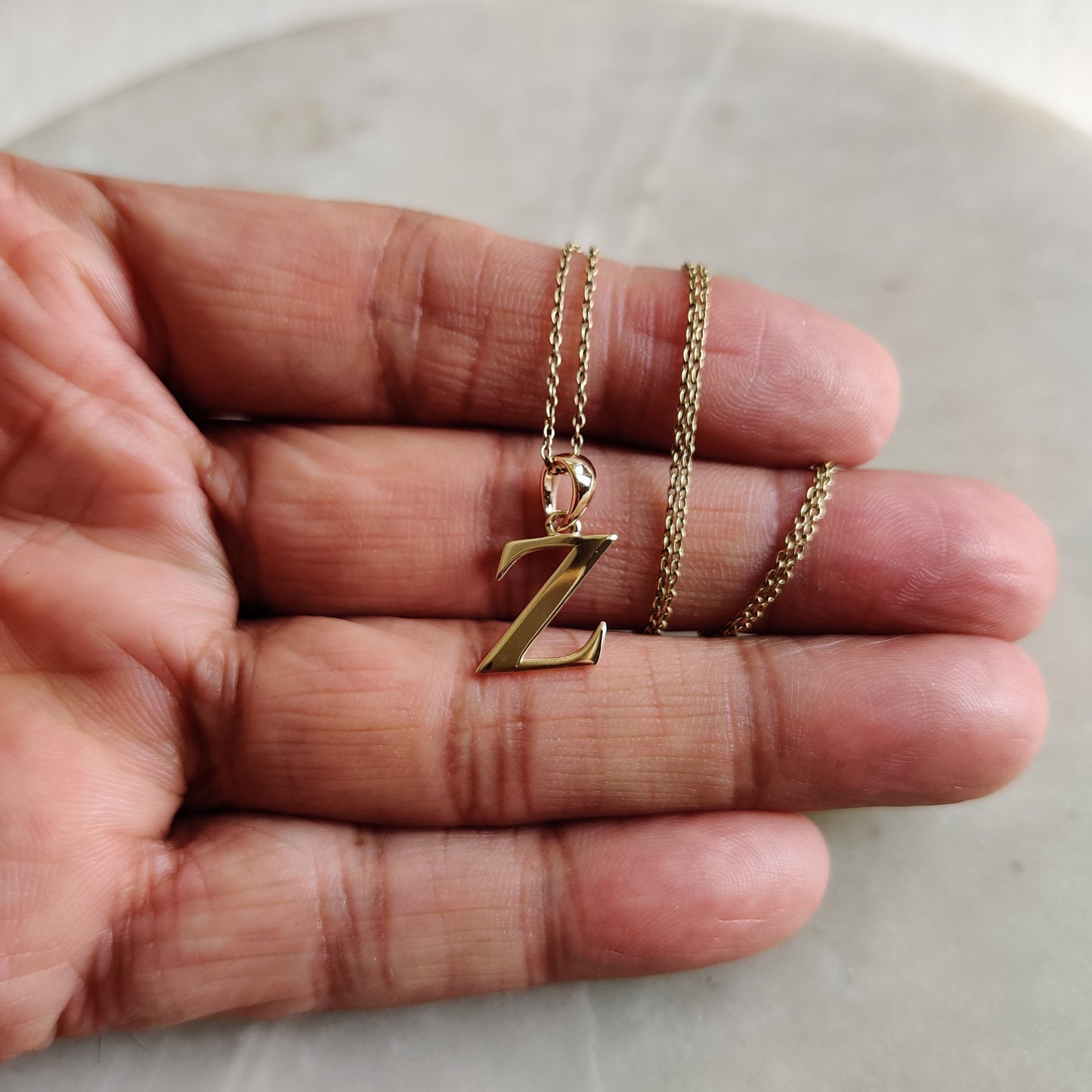 14K Gold Initial Z Pendant, Solid Yellow Gold Initial Z Charm Pendant, Gold Charm Pendant, Alphabet Z Pendant, Birthday Gift, Letter Pendant